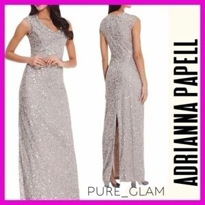 ADRIANNA PAPELL dress sequin gown cocktail wedding size 2